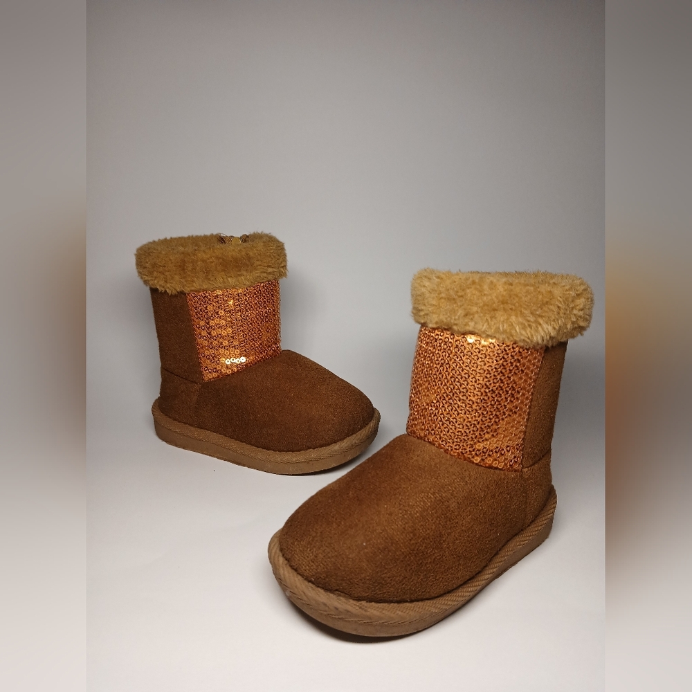 Brown and Gold Sequin Boots
